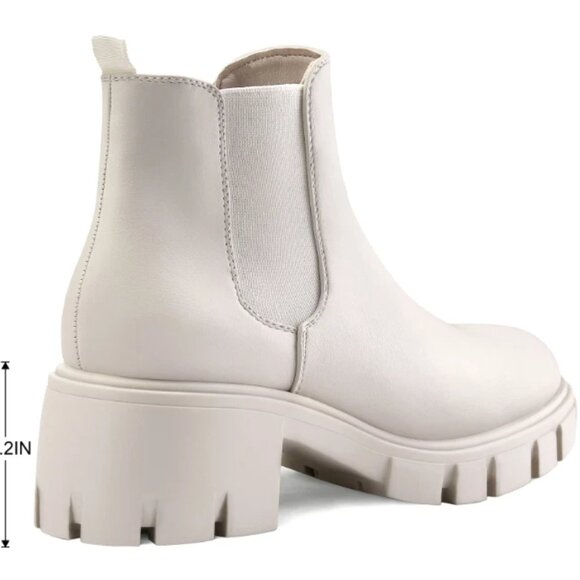 Women’s White Chunky Chelsea Boots – Size 7 Faux Leather Platform Ankle Booties - Picture 5 of 6